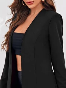 SHEIN Privé Open Front Solid Blazer - Black - View 4