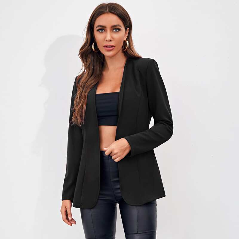 

Open Front Solid Blazer, Black