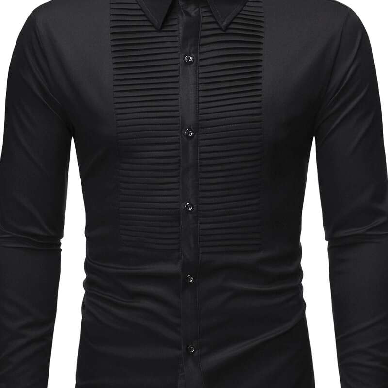 

Men Pleated Front Dress Shirt, Black