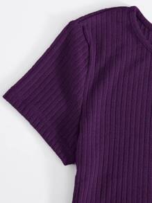 SHEIN EZwear Ribbed Cropped Tee & Drawstring Leggings Set - Purple - View 4