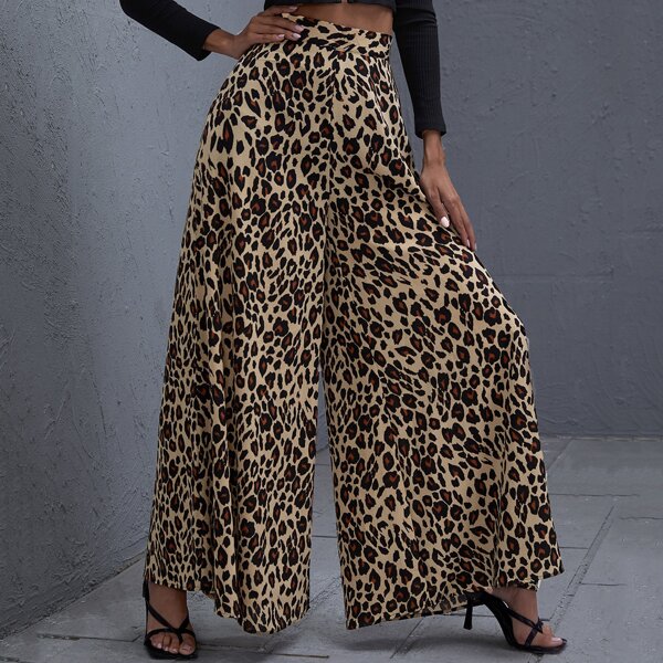 

High Waist Leopard Wide Leg Pants, Multicolor