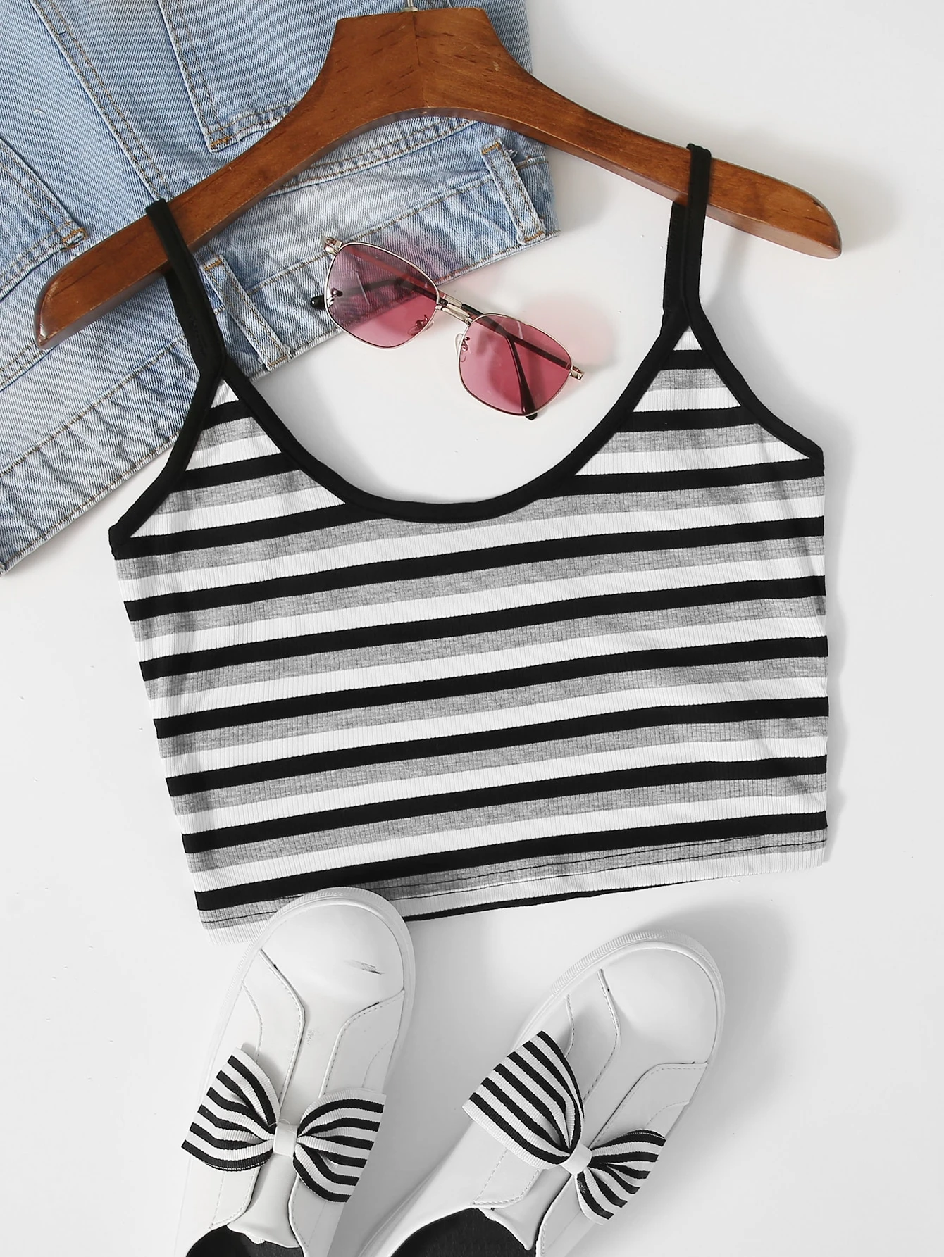 SHEIN EZwear Ribknit Striped Crop Cami Top SHEIN USA