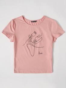 Muchica Letter and Figure Graphic Top - Dusty Pink - View 4