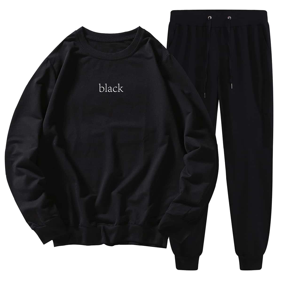 

Guys Letter Graphic Sweatshirt & Drawstring Sweatpants, Black