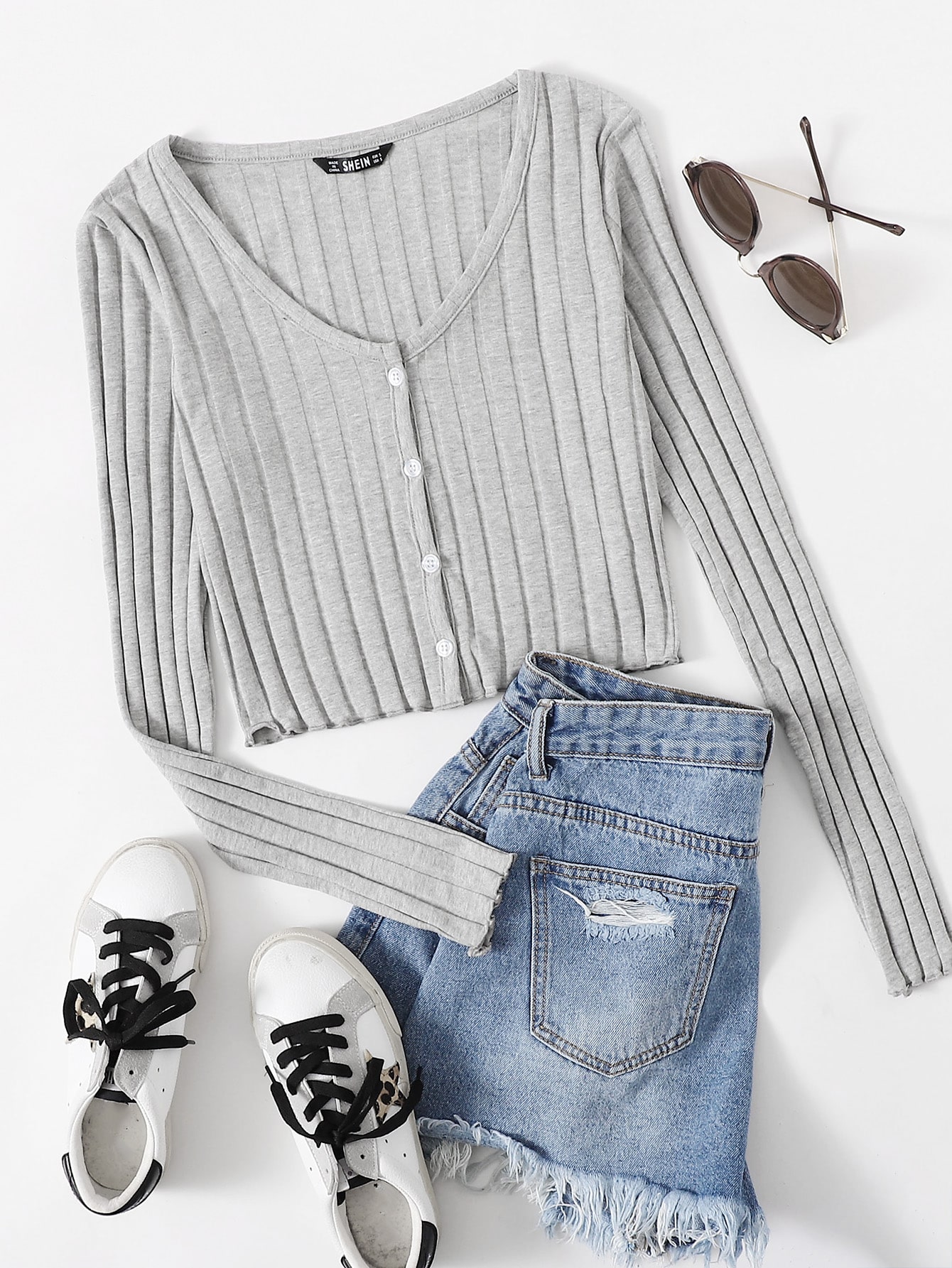 Rib-knit Single Breasted Tee thumbnail