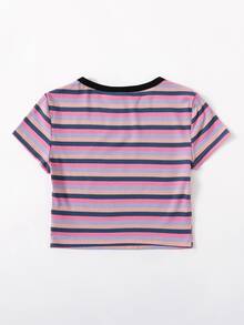 SHEIN Qutie Cap Sleeve Rib-knit Striped Tee - Multicolor - View 2