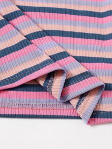 SHEIN Qutie Cap Sleeve Rib-knit Striped Tee - Multicolor - View 5