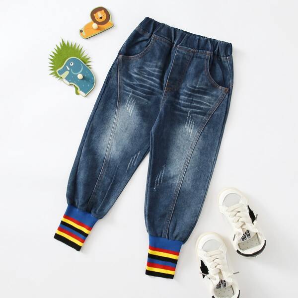 

Toddler Boys Striped Carrot Jeans, Medium wash