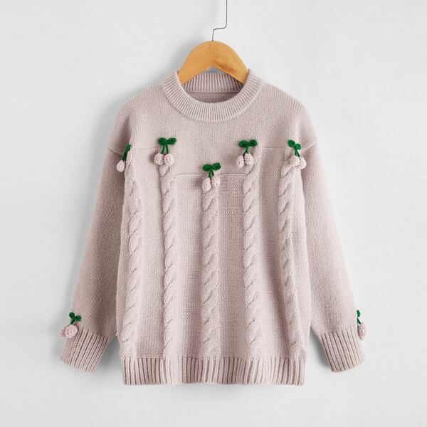 

Girls Cable Knit Sweater, Pastel baby pink