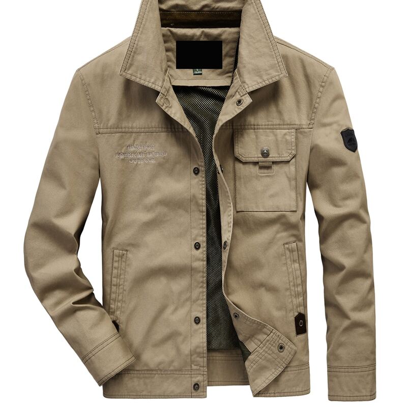 

Guys Slogan Embroidery Flap Pocket Coat, Khaki