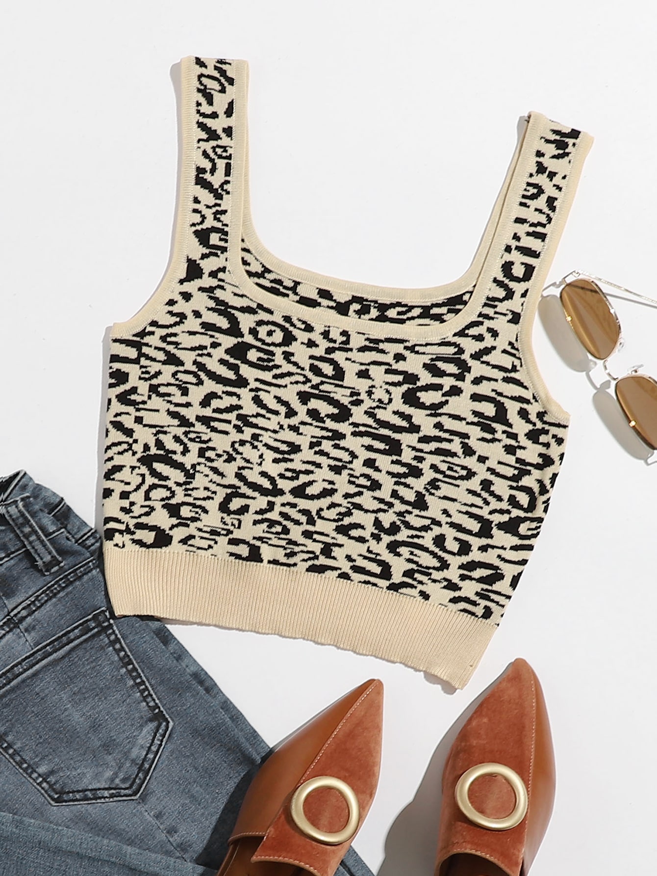 Leopard Knit Crop Top thumbnail
