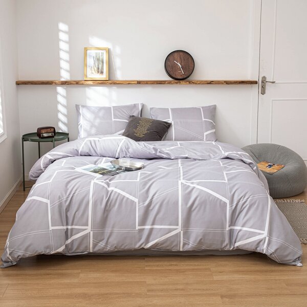 

Geometric Pattern Bedding Set Without Filler, Light grey