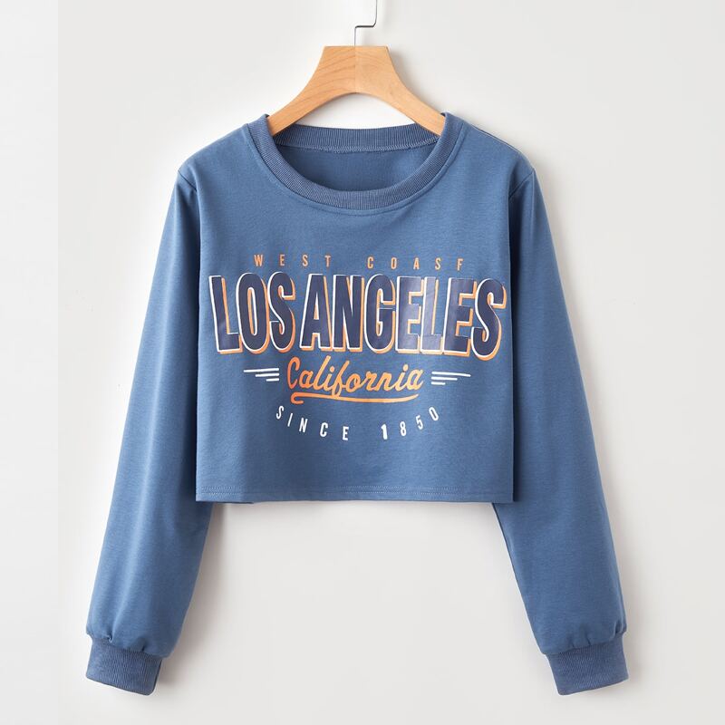 

Letter Graphic Crop Sweatshirt, Blue