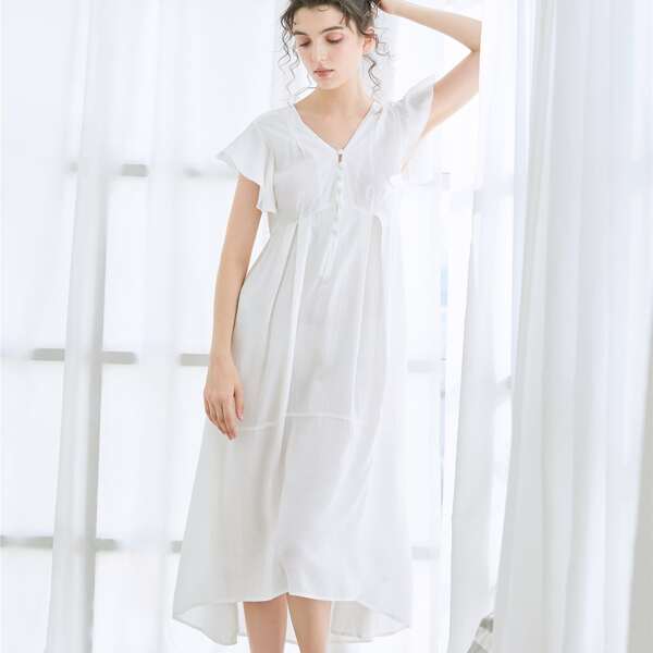 

Solid Butterfly Sleeve High Low Hem Night Dress, White