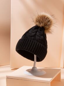 Baby Pom Pom Decor Beanie - Black - View 2