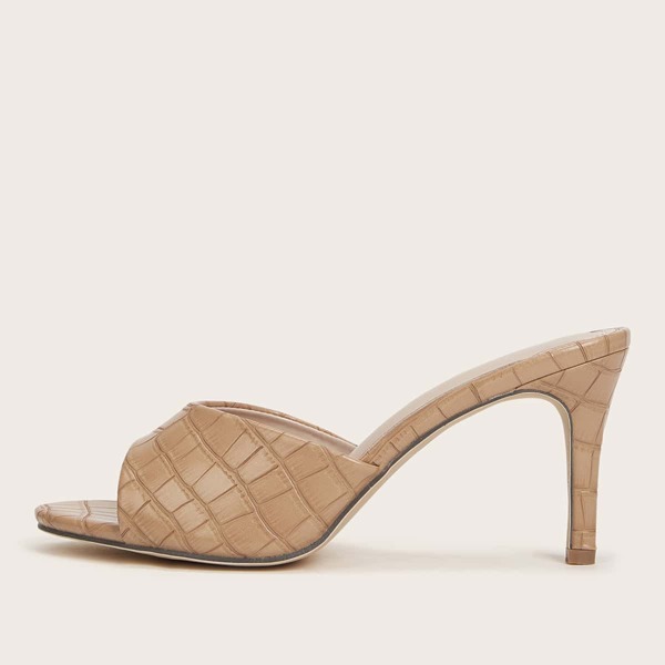 

Croc Embossed Stiletto Heeled Mules, Apricot