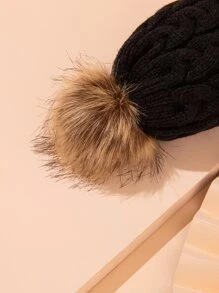 Baby Pom Pom Decor Beanie - Black - View 3