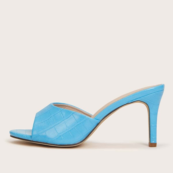 

Croc Embossed Stiletto Heeled Mules, Blue