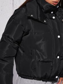 SHEIN Abrigo acolchado con botonadura sencilla y dobladillo con cordón - Negro - Ver 4