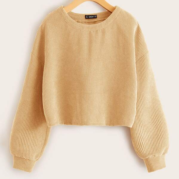 

Corduroy Drop Shoulder Cropped Pullover, Apricot