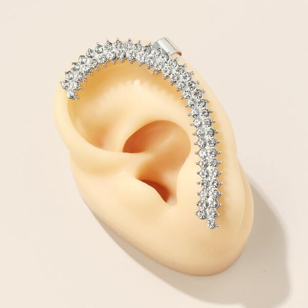 

1pc Rhinestone Decor Ear Climber, Silver