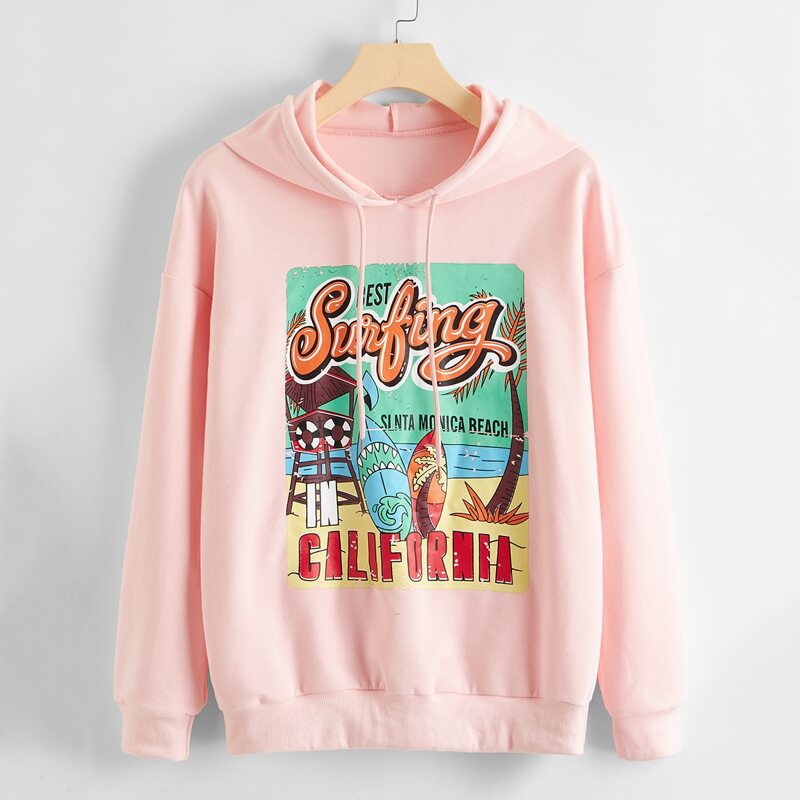 

Letter Graphic Hoodie, Baby pink