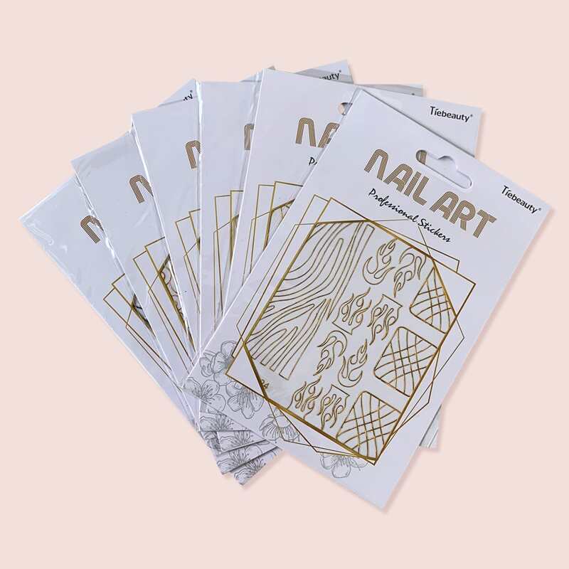 

6sheets Geo Pattern Nail Sticker, Gold