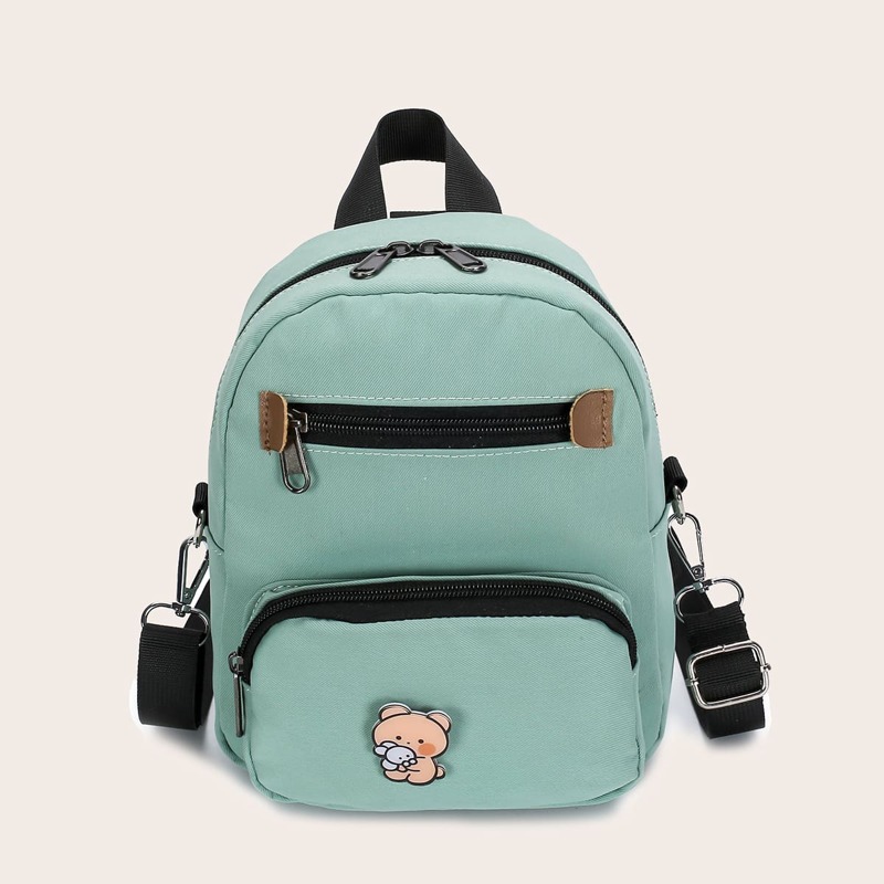 

Pocket Front Cartoon Graphic Backpack, Green