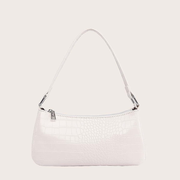 

Crocodile Baguette Bag, White