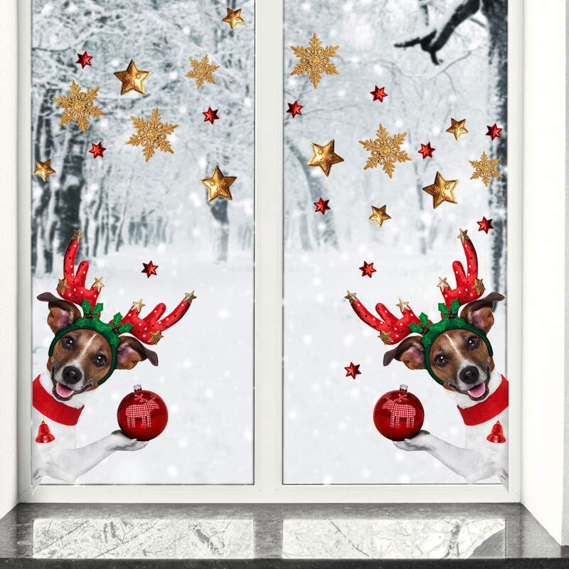 

2sheets Christmas Dog Print Window Sticker, Multicolor