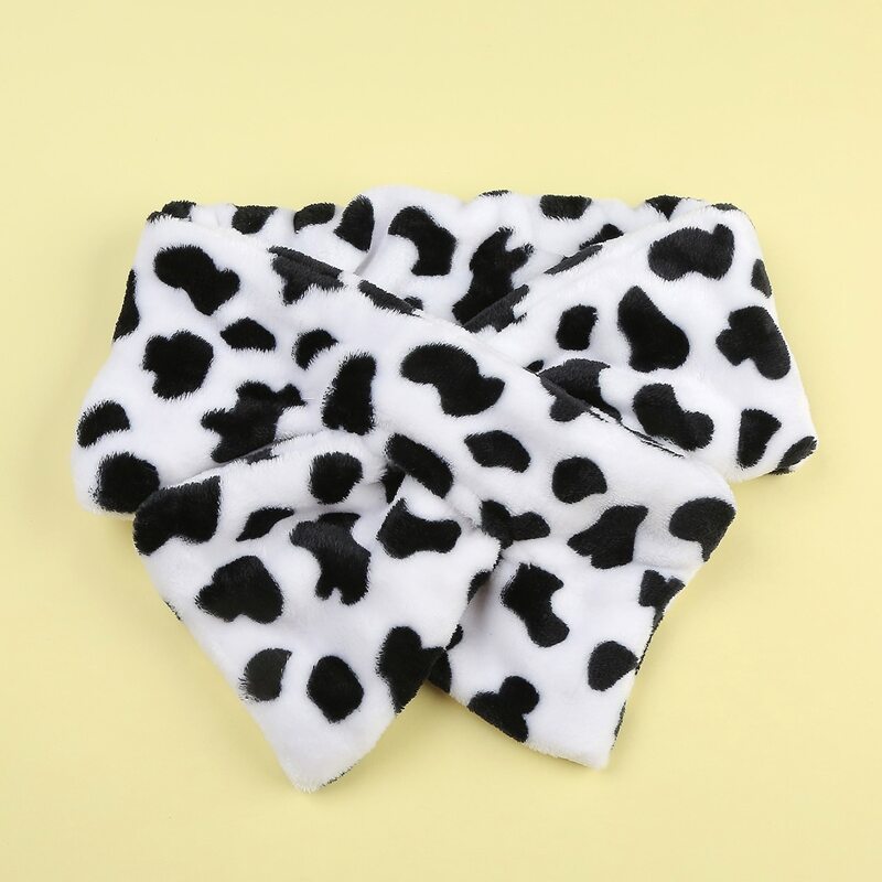 

Cow Print Fluffy Scarf, Black and white