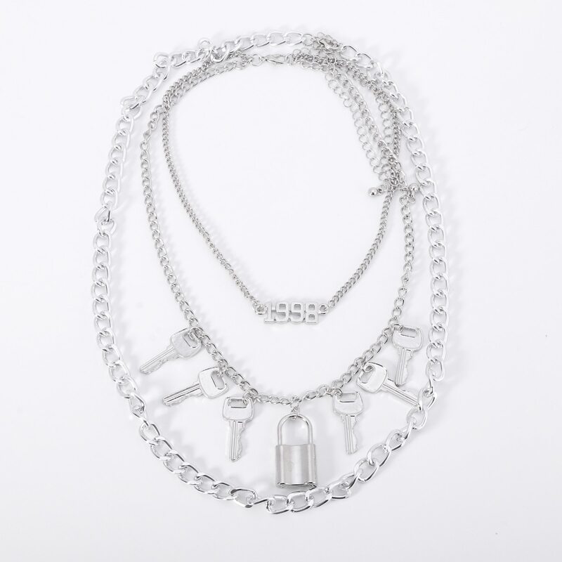 

Lock & Key Layered Chain Necklace, Silver