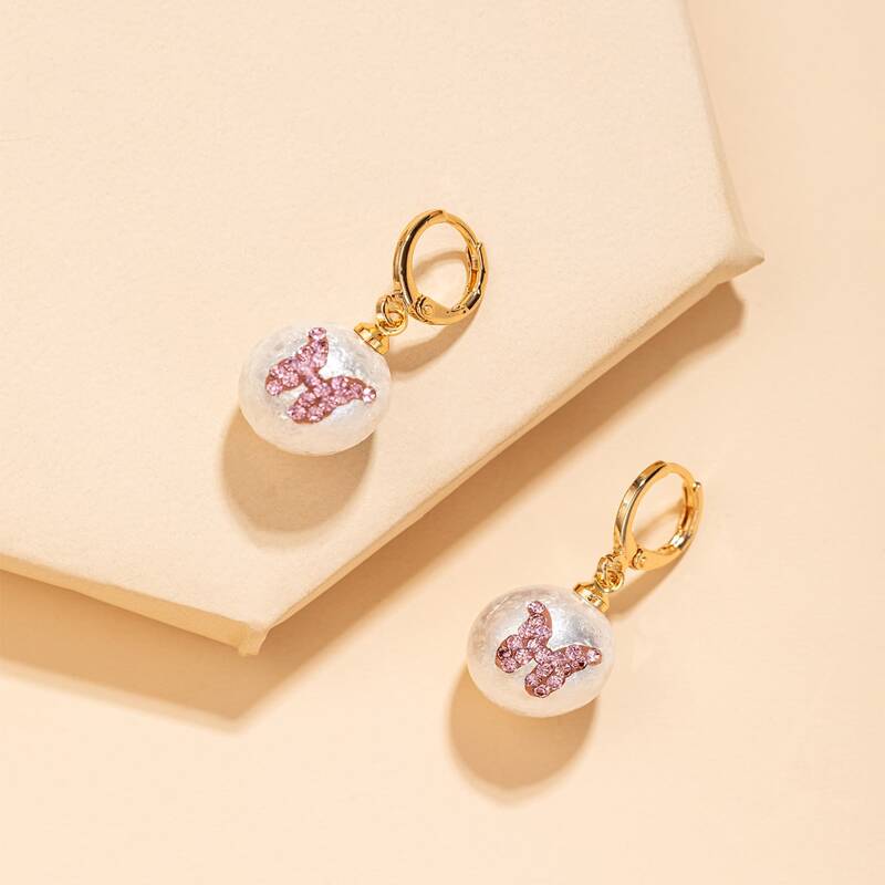 

Faux Pearl Butterfly Drop Earrings, White