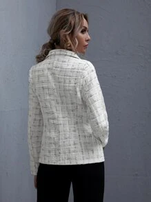 Notch Collar Tweed Blazer - White - View 2