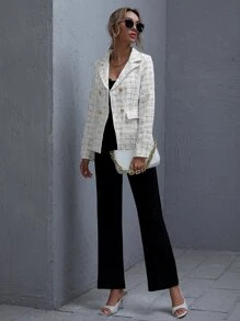 Notch Collar Tweed Blazer - White - View 3