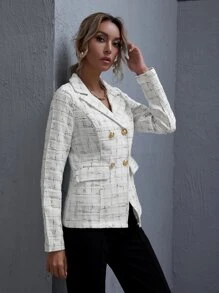 Notch Collar Tweed Blazer - White - View 5