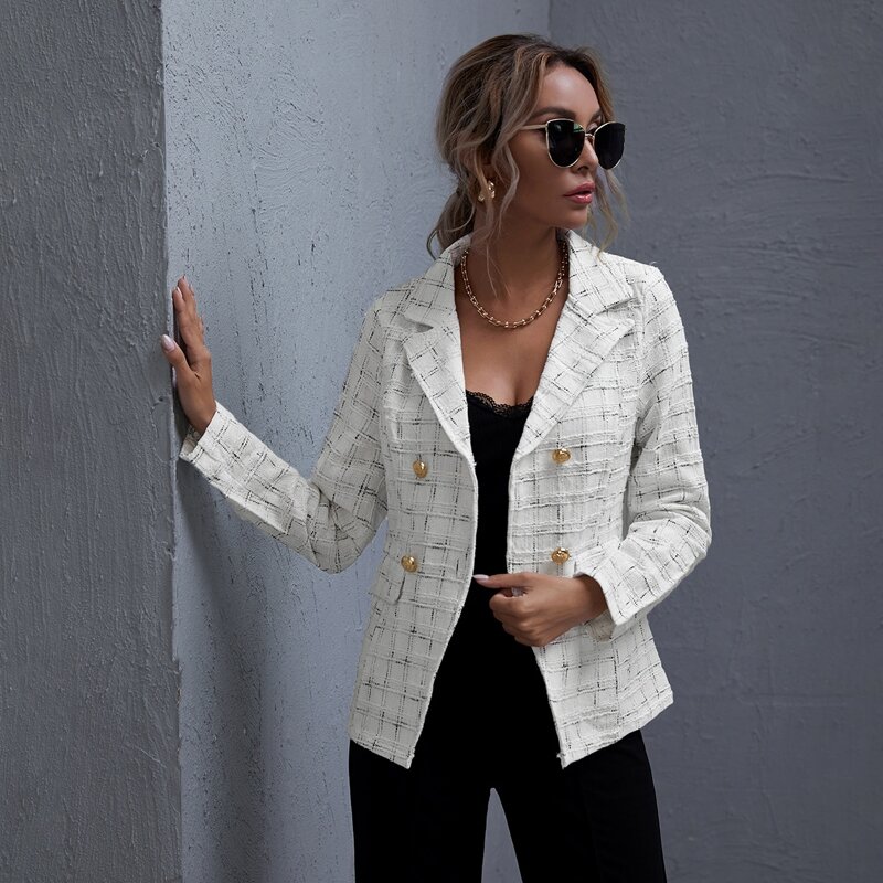 

Notch Collar Tweed Blazer, White