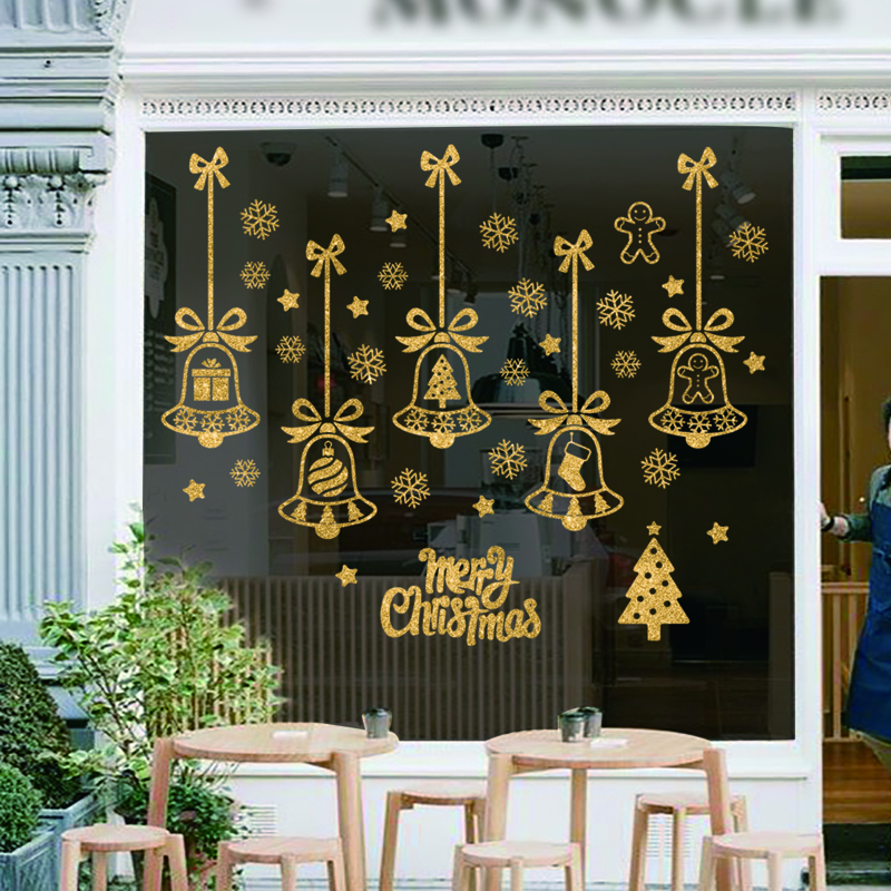 

2pcs Christmas Bell Print Window Sticker, Gold