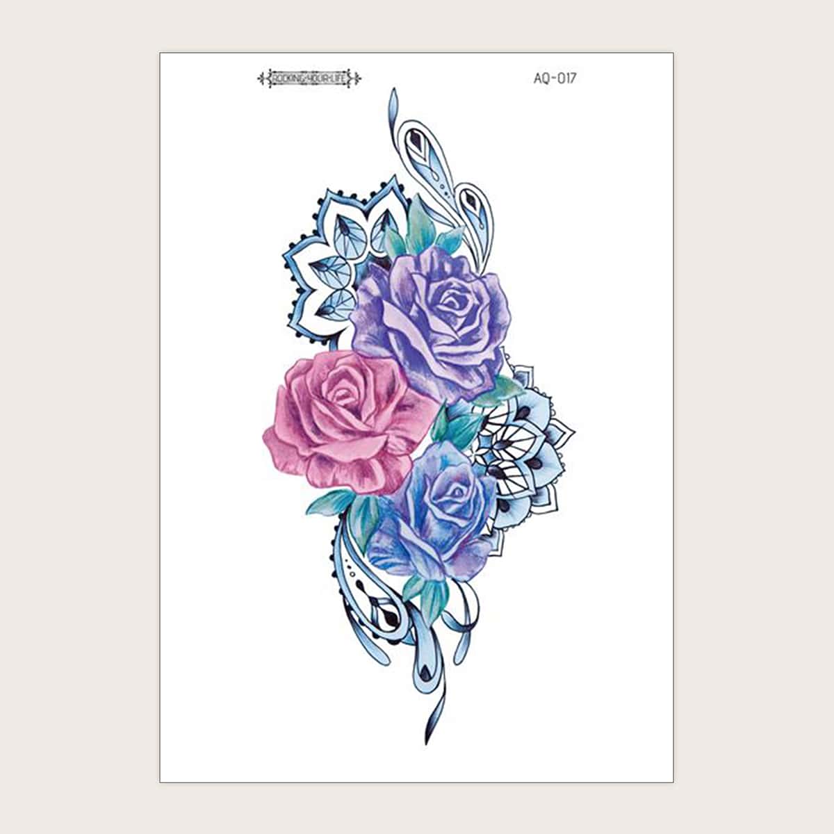 

1pc Flower Pattern Tattoo Sticker, Multicolor