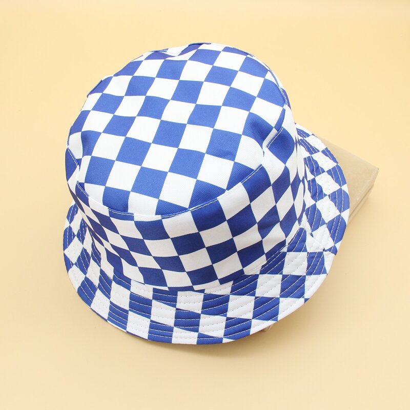 

Checkerboard Bucket Hat, Blue and white