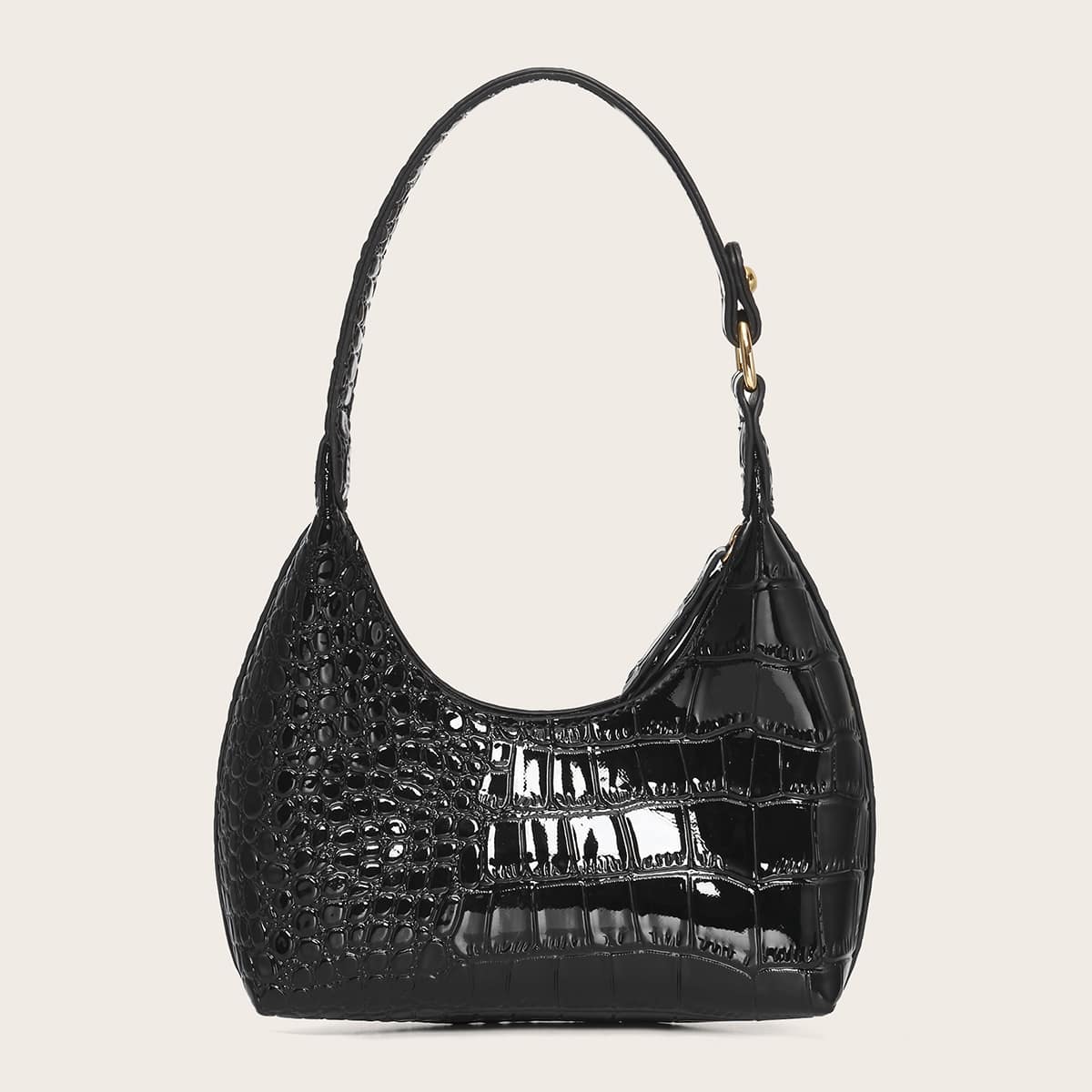 

Croc Embossed Shoulder Bag, Black