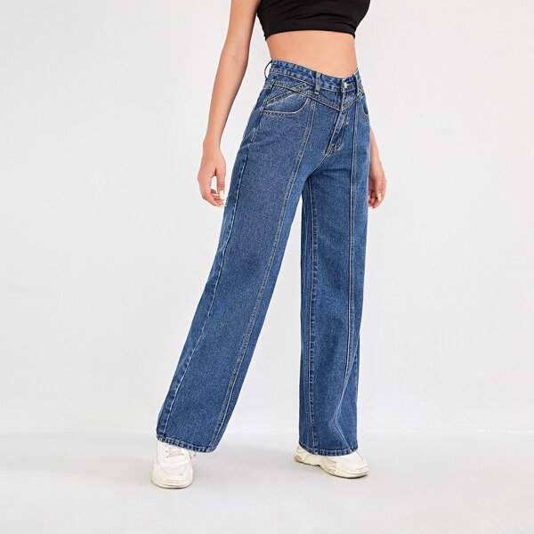 

Slant Pocket Wide Leg Jeans, Medium wash