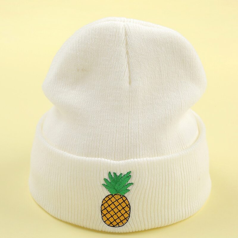 

Pineapple Print Knit Beanie, White