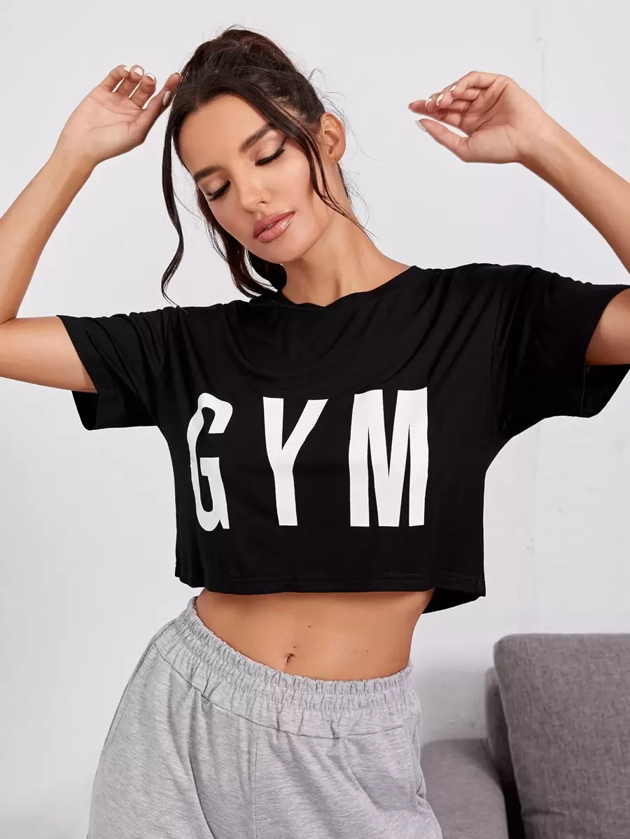 Easithlete Active Gym Graphic Cropped Tee - Black - View 1