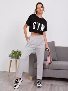 Easithlete Active Gym Graphic Cropped Tee - Black - View 3