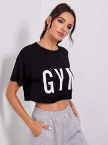 Easithlete Active Gym Graphic Cropped Tee - Black - View 5