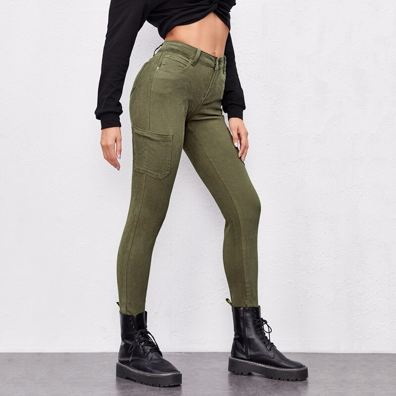 

Slant Pocket Skinny Jeans, Army green