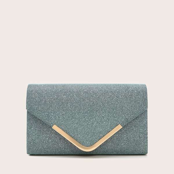 

Metal Decor Glitter Clutch Bag, Baby blue