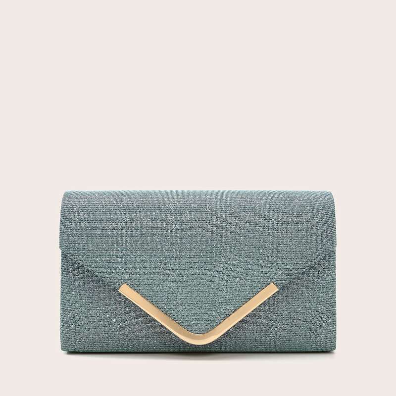 

Metal Decor Glitter Clutch Bag, Baby blue