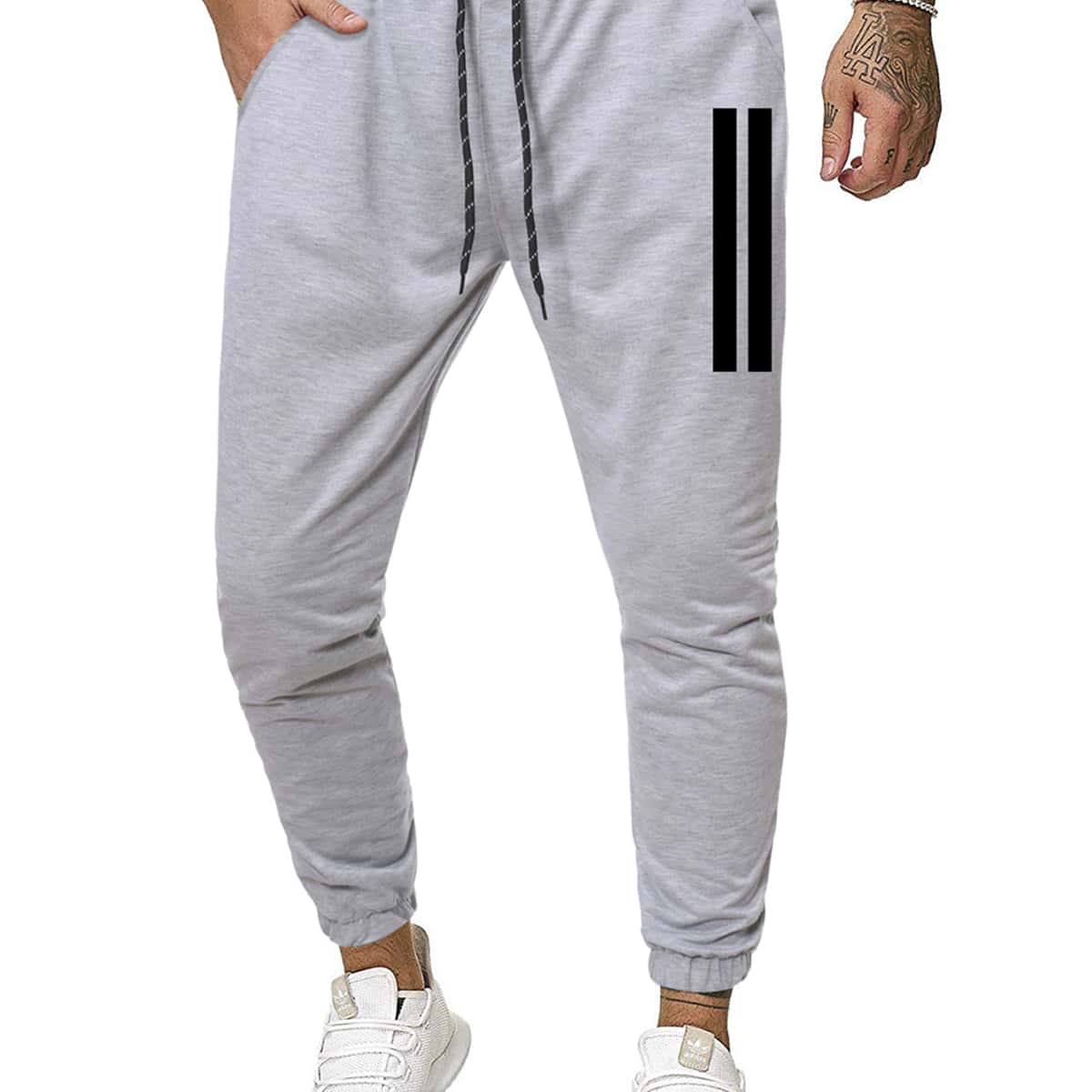 

Guys Striped Drawstring Sweatpants, Light grey